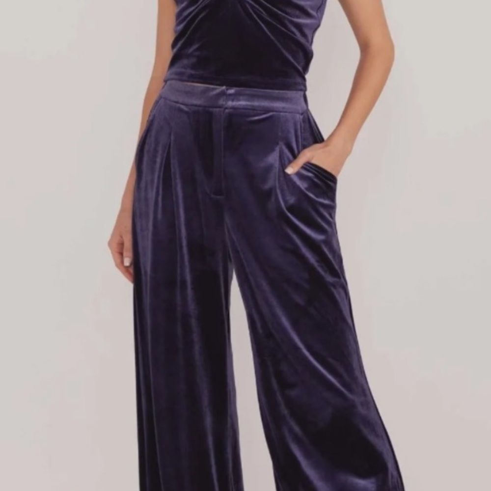 MINKPINK | NEW Nisha Slate Blue Velvet Wide Leg Pants Women’s Size Medium